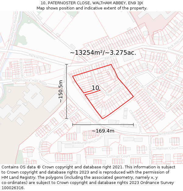 10, PATERNOSTER CLOSE, WALTHAM ABBEY, EN9 3JX: Plot and title map