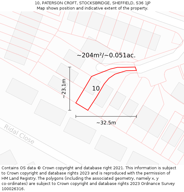 10, PATERSON CROFT, STOCKSBRIDGE, SHEFFIELD, S36 1JP: Plot and title map