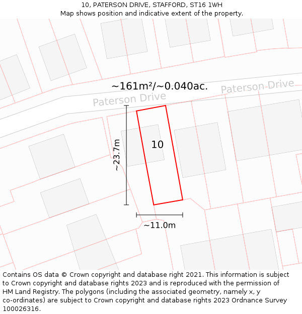 10, PATERSON DRIVE, STAFFORD, ST16 1WH: Plot and title map