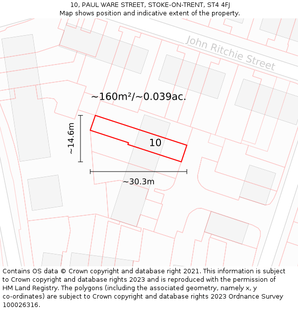 10, PAUL WARE STREET, STOKE-ON-TRENT, ST4 4FJ: Plot and title map