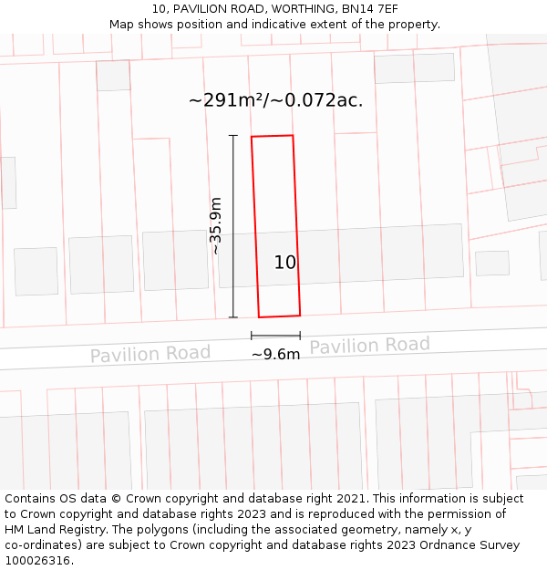 10, PAVILION ROAD, WORTHING, BN14 7EF: Plot and title map