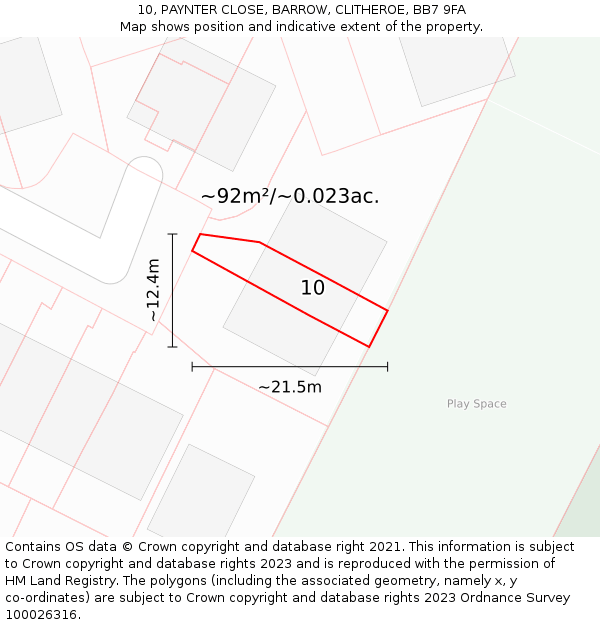 10, PAYNTER CLOSE, BARROW, CLITHEROE, BB7 9FA: Plot and title map