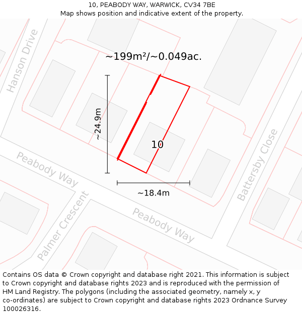 10, PEABODY WAY, WARWICK, CV34 7BE: Plot and title map