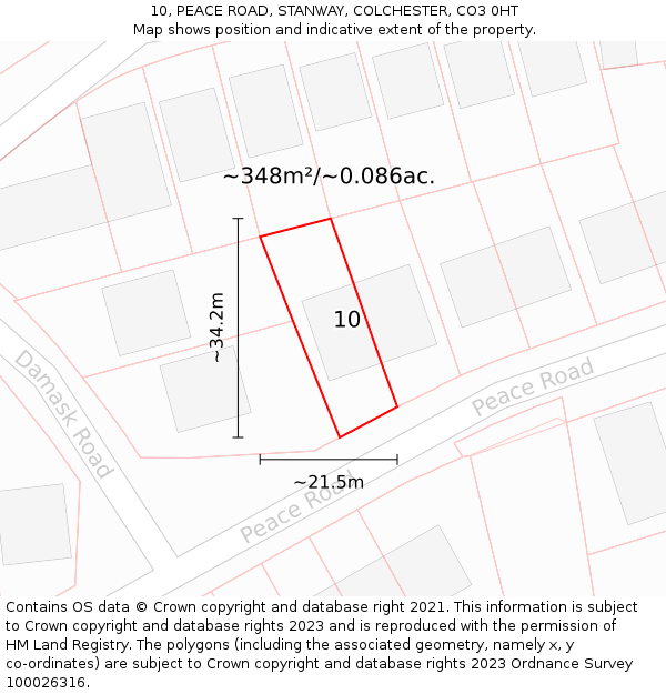 10, PEACE ROAD, STANWAY, COLCHESTER, CO3 0HT: Plot and title map