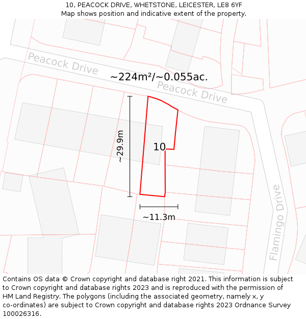 10, PEACOCK DRIVE, WHETSTONE, LEICESTER, LE8 6YF: Plot and title map