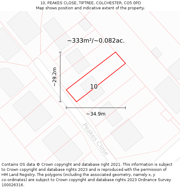 10, PEAKES CLOSE, TIPTREE, COLCHESTER, CO5 0PD: Plot and title map