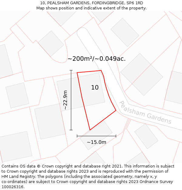 10, PEALSHAM GARDENS, FORDINGBRIDGE, SP6 1RD: Plot and title map