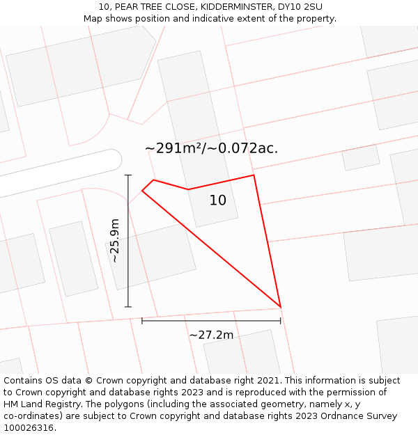 10, PEAR TREE CLOSE, KIDDERMINSTER, DY10 2SU: Plot and title map