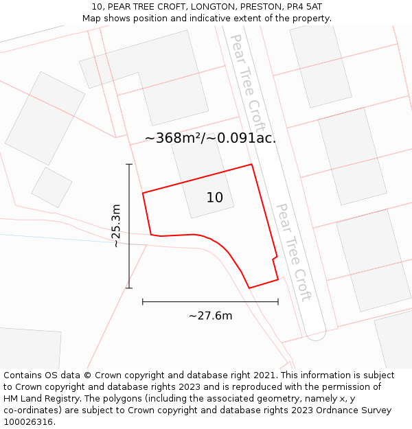 10, PEAR TREE CROFT, LONGTON, PRESTON, PR4 5AT: Plot and title map
