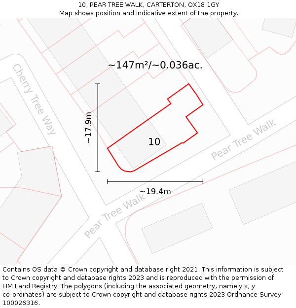 10, PEAR TREE WALK, CARTERTON, OX18 1GY: Plot and title map