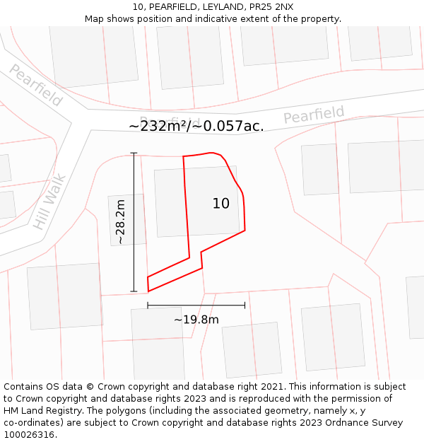 10, PEARFIELD, LEYLAND, PR25 2NX: Plot and title map