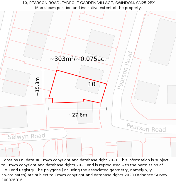 10, PEARSON ROAD, TADPOLE GARDEN VILLAGE, SWINDON, SN25 2RX: Plot and title map