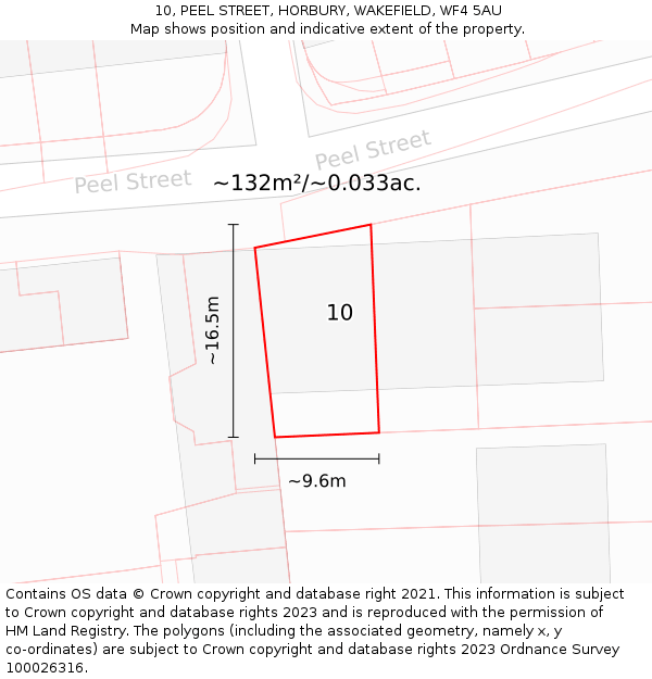 10, PEEL STREET, HORBURY, WAKEFIELD, WF4 5AU: Plot and title map