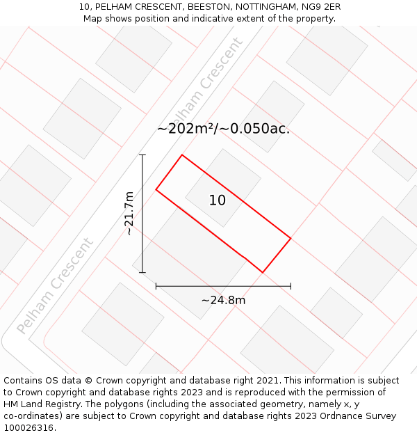 10, PELHAM CRESCENT, BEESTON, NOTTINGHAM, NG9 2ER: Plot and title map
