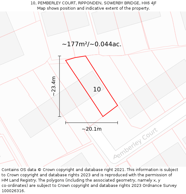 10, PEMBERLEY COURT, RIPPONDEN, SOWERBY BRIDGE, HX6 4JF: Plot and title map