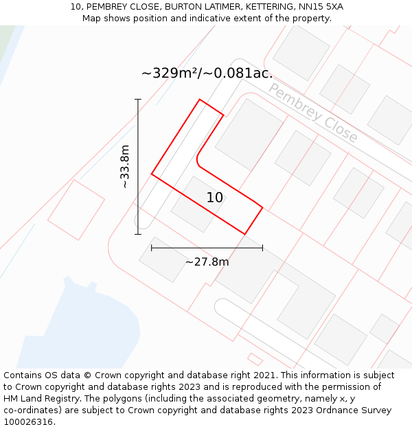 10, PEMBREY CLOSE, BURTON LATIMER, KETTERING, NN15 5XA: Plot and title map
