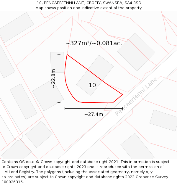 10, PENCAERFENNI LANE, CROFTY, SWANSEA, SA4 3SD: Plot and title map