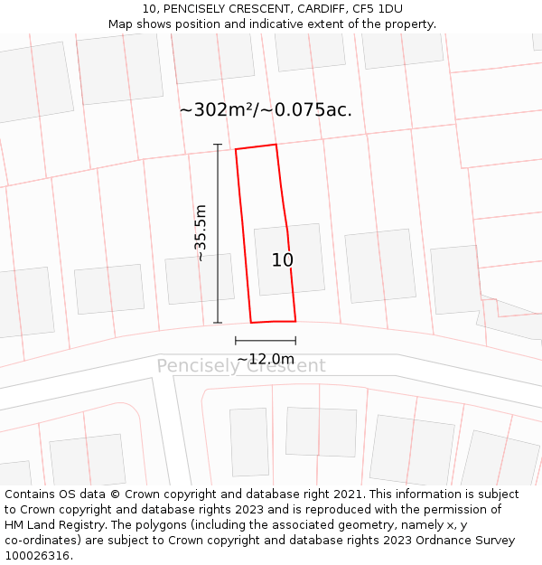 10, PENCISELY CRESCENT, CARDIFF, CF5 1DU: Plot and title map