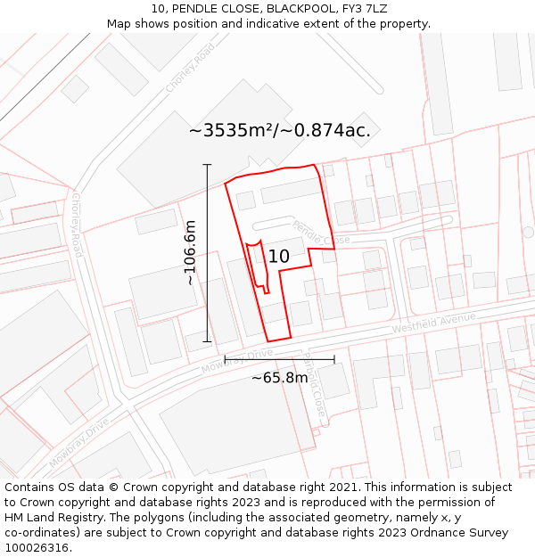 10, PENDLE CLOSE, BLACKPOOL, FY3 7LZ: Plot and title map