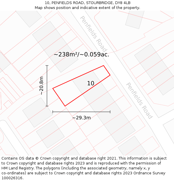 10, PENFIELDS ROAD, STOURBRIDGE, DY8 4LB: Plot and title map