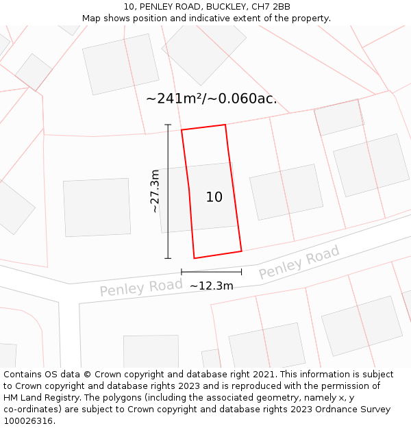 10, PENLEY ROAD, BUCKLEY, CH7 2BB: Plot and title map