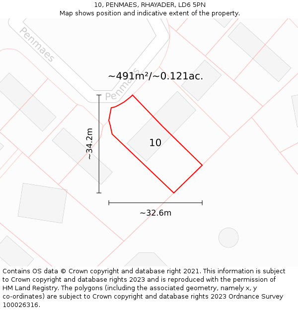 10, PENMAES, RHAYADER, LD6 5PN: Plot and title map
