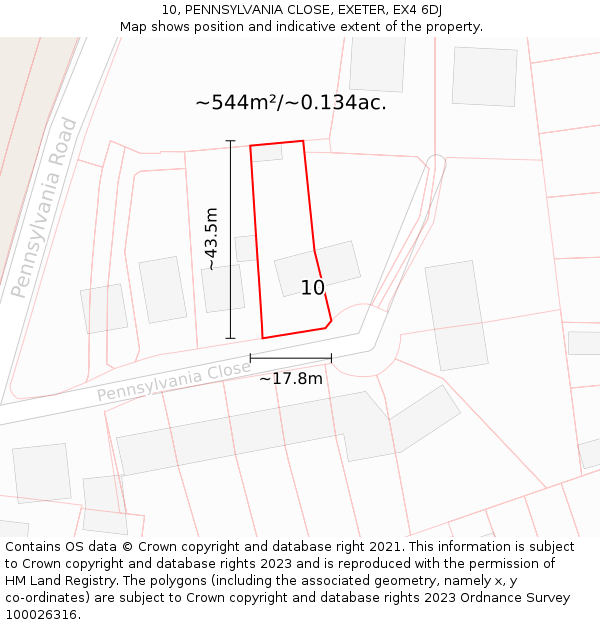 10, PENNSYLVANIA CLOSE, EXETER, EX4 6DJ: Plot and title map