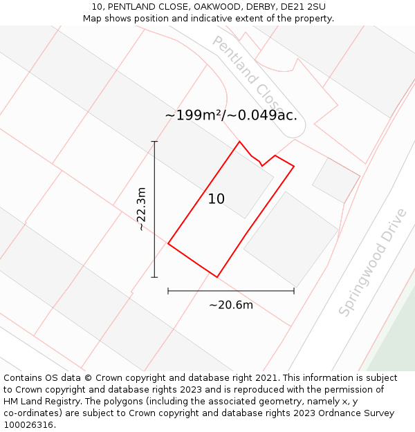 10, PENTLAND CLOSE, OAKWOOD, DERBY, DE21 2SU: Plot and title map
