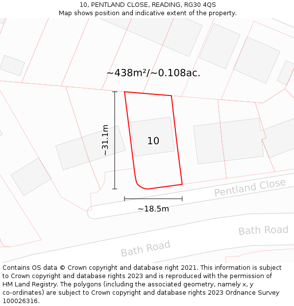 10, PENTLAND CLOSE, READING, RG30 4QS: Plot and title map