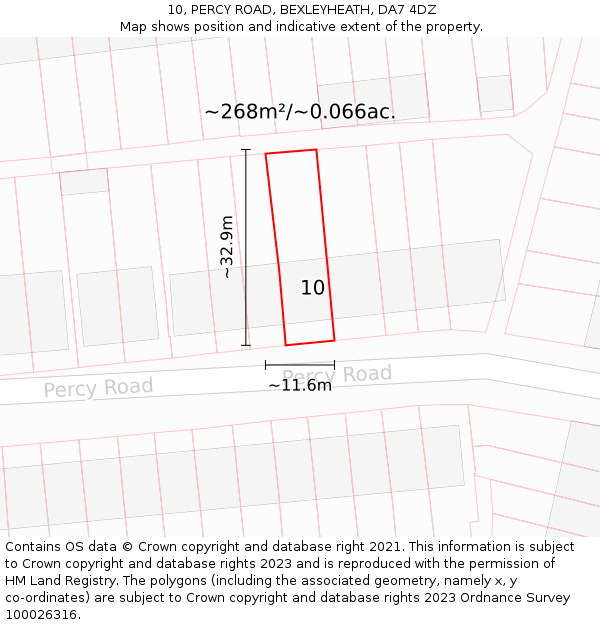 10, PERCY ROAD, BEXLEYHEATH, DA7 4DZ: Plot and title map