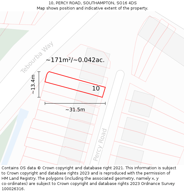 10, PERCY ROAD, SOUTHAMPTON, SO16 4DS: Plot and title map