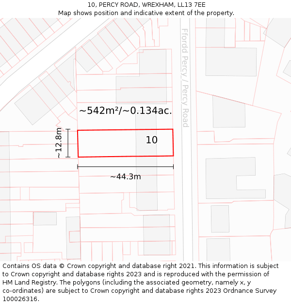 10, PERCY ROAD, WREXHAM, LL13 7EE: Plot and title map