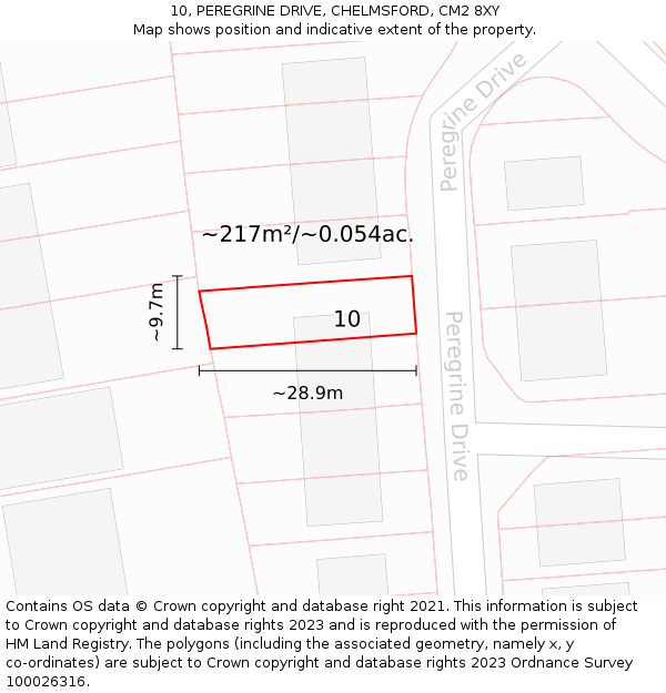 10, PEREGRINE DRIVE, CHELMSFORD, CM2 8XY: Plot and title map