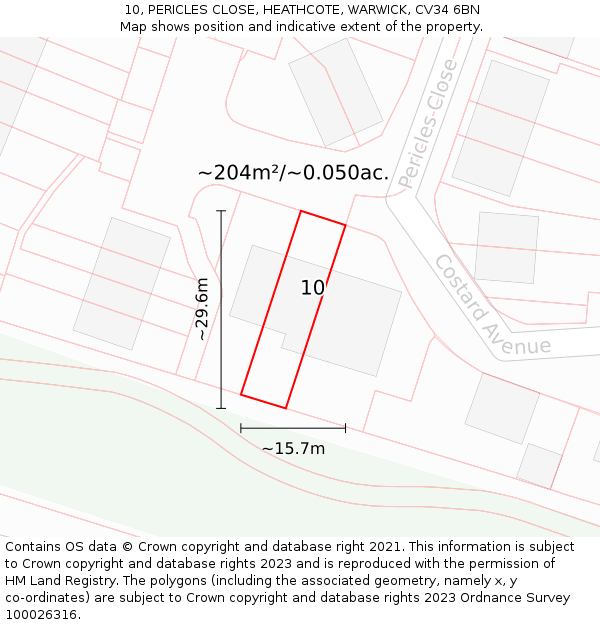 10, PERICLES CLOSE, HEATHCOTE, WARWICK, CV34 6BN: Plot and title map