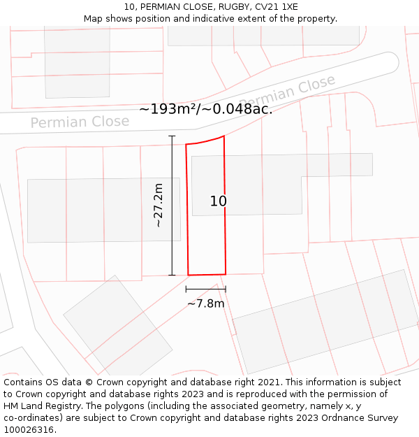 10, PERMIAN CLOSE, RUGBY, CV21 1XE: Plot and title map