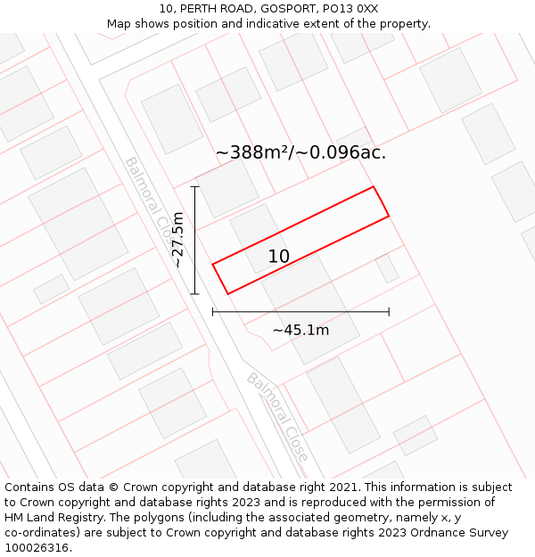 10, PERTH ROAD, GOSPORT, PO13 0XX: Plot and title map