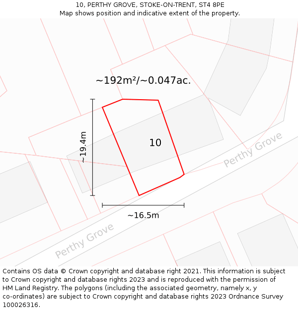 10, PERTHY GROVE, STOKE-ON-TRENT, ST4 8PE: Plot and title map