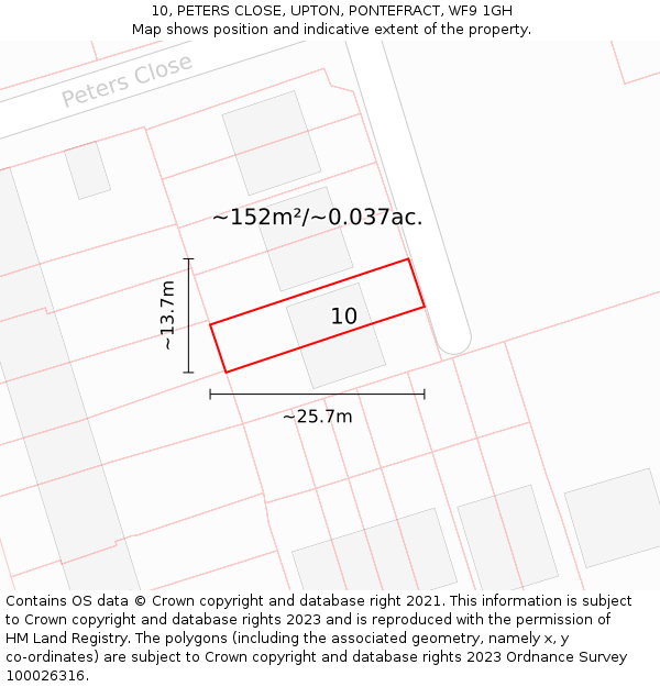 10, PETERS CLOSE, UPTON, PONTEFRACT, WF9 1GH: Plot and title map
