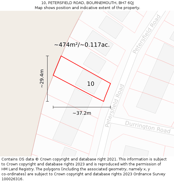 10, PETERSFIELD ROAD, BOURNEMOUTH, BH7 6QJ: Plot and title map