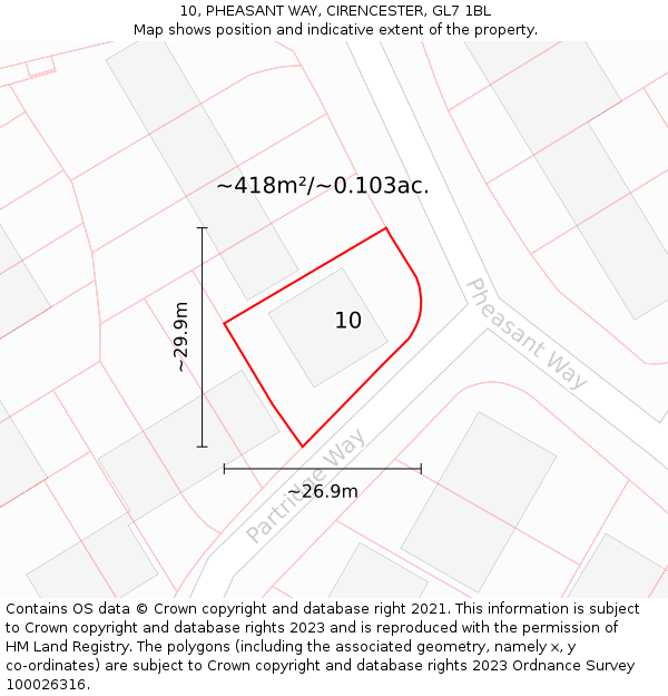 10, PHEASANT WAY, CIRENCESTER, GL7 1BL: Plot and title map