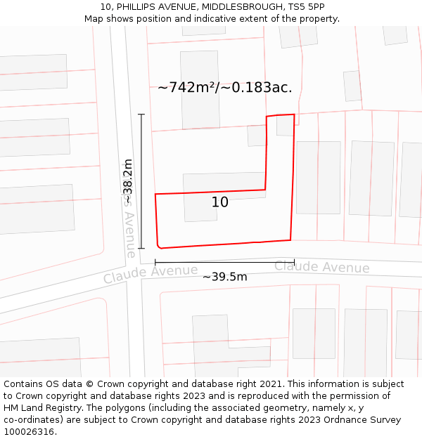 10, PHILLIPS AVENUE, MIDDLESBROUGH, TS5 5PP: Plot and title map