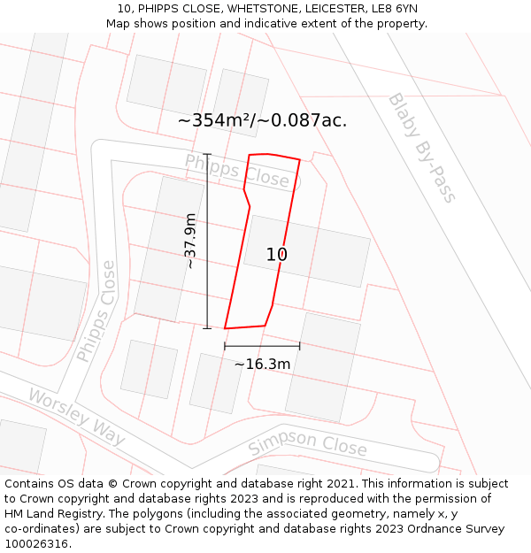 10, PHIPPS CLOSE, WHETSTONE, LEICESTER, LE8 6YN: Plot and title map