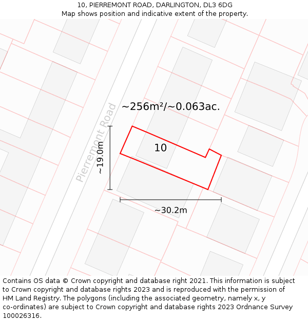 10, PIERREMONT ROAD, DARLINGTON, DL3 6DG: Plot and title map