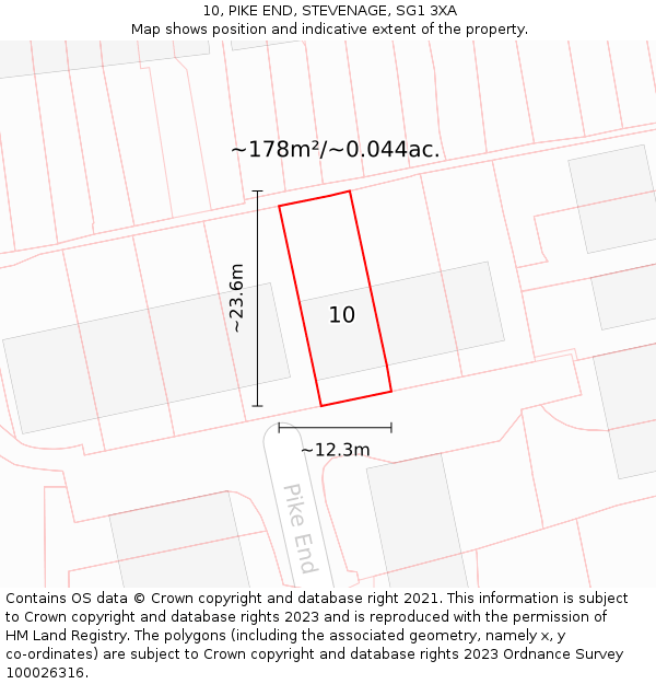 10, PIKE END, STEVENAGE, SG1 3XA: Plot and title map