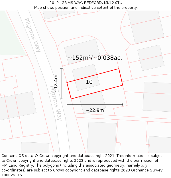 10, PILGRIMS WAY, BEDFORD, MK42 9TU: Plot and title map