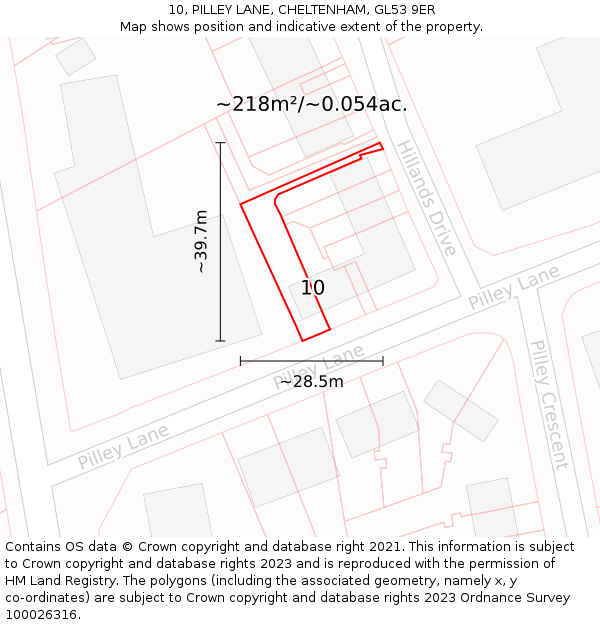 10, PILLEY LANE, CHELTENHAM, GL53 9ER: Plot and title map