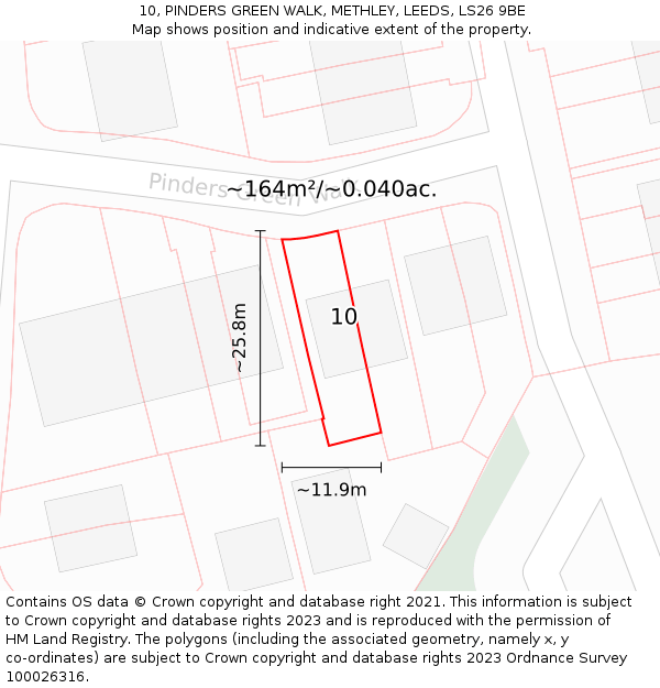10, PINDERS GREEN WALK, METHLEY, LEEDS, LS26 9BE: Plot and title map