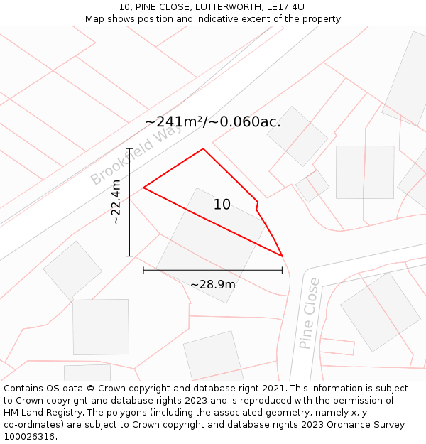 10, PINE CLOSE, LUTTERWORTH, LE17 4UT: Plot and title map