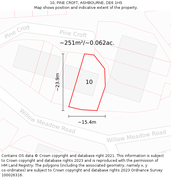 10, PINE CROFT, ASHBOURNE, DE6 1HS: Plot and title map