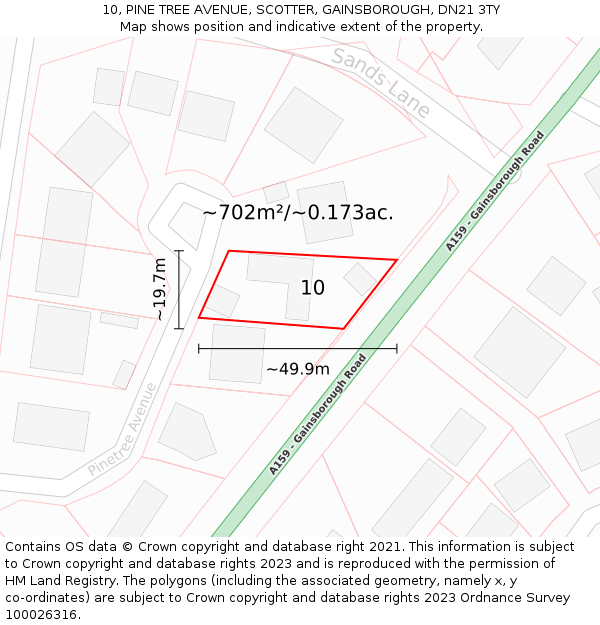 10, PINE TREE AVENUE, SCOTTER, GAINSBOROUGH, DN21 3TY: Plot and title map